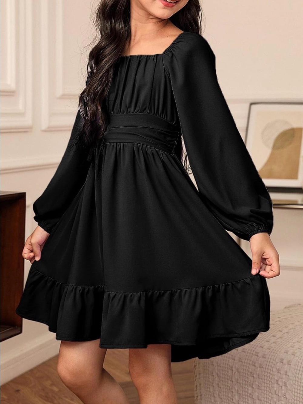 Black Long Sleeve Empire Waist Dress